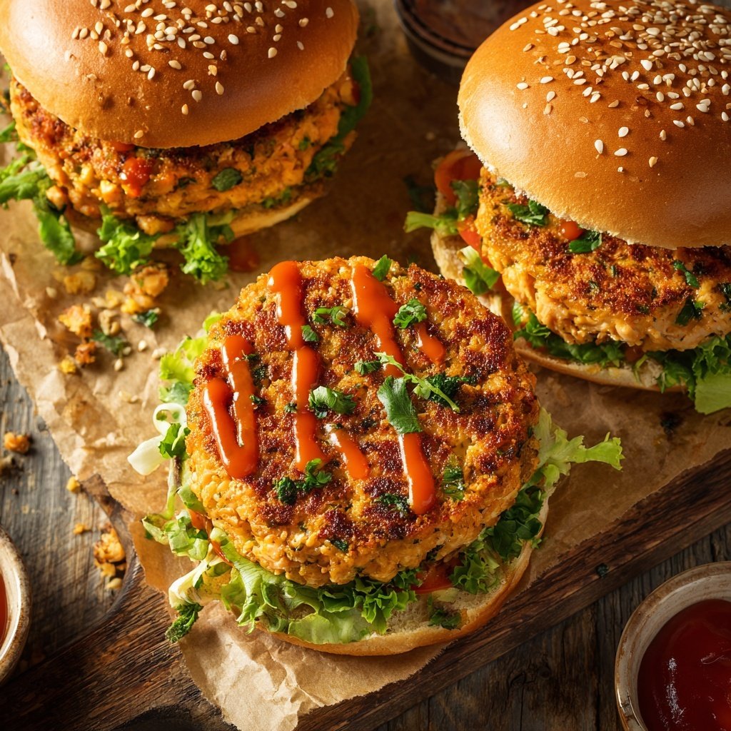 Crispy Salmon Burgers with Sriracha