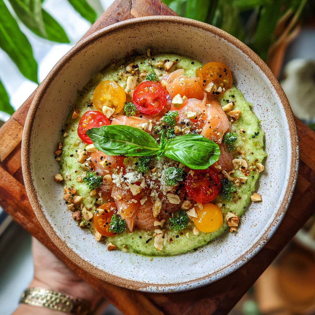 Avocado Pesto Salmon Bowl