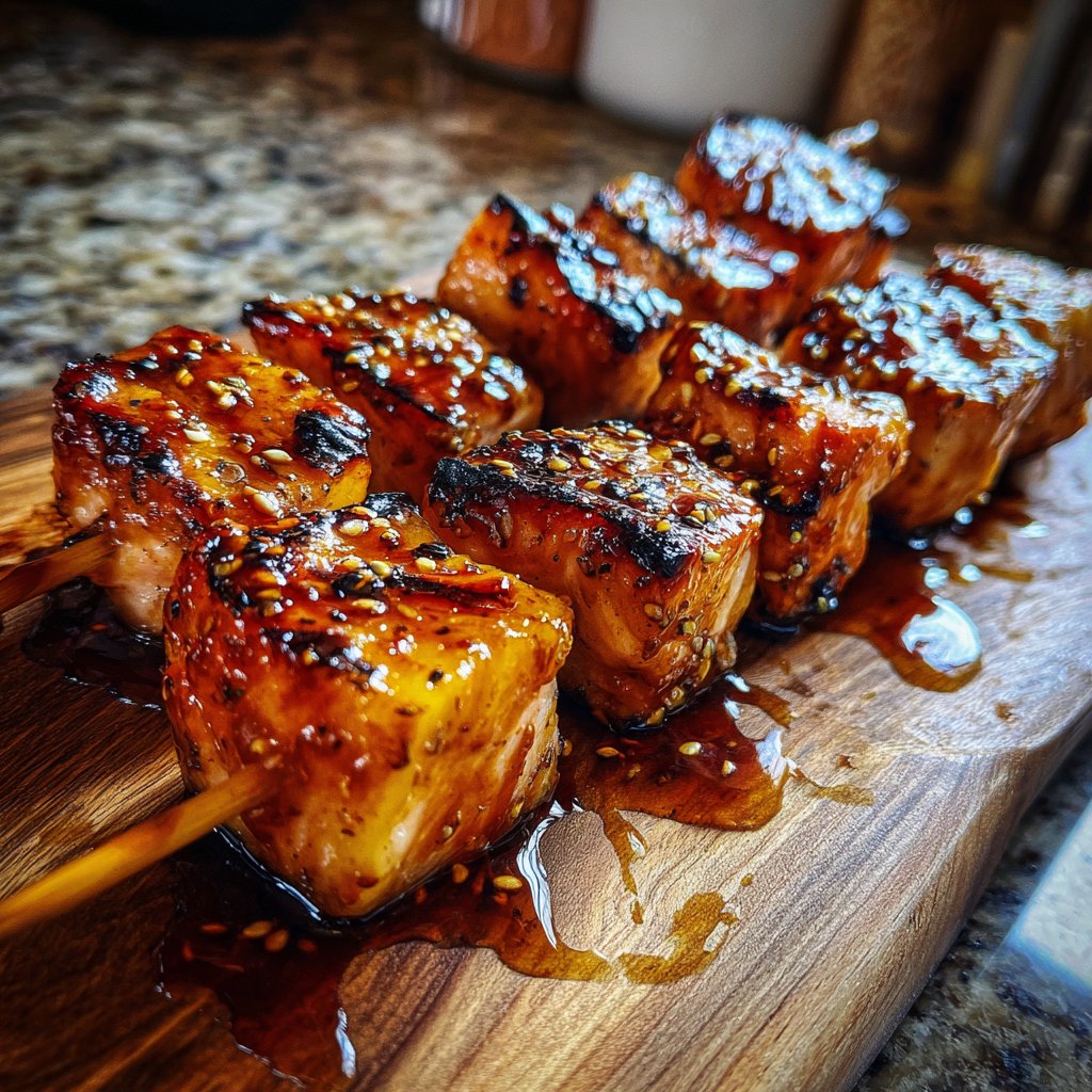 Pineapple Teriyaki Salmon Skewers
