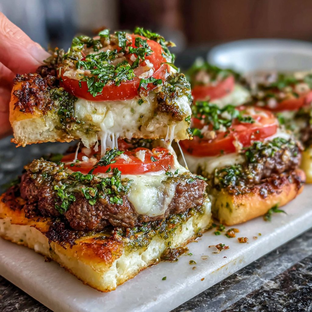 Pesto Hamburger Flatbreads